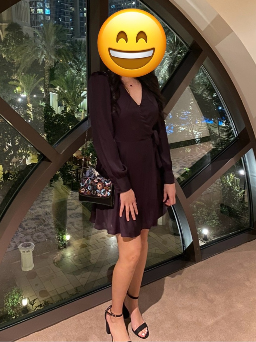 Banana Republic Deep Purple Long-Sleeve V-Neck Wrap Dress